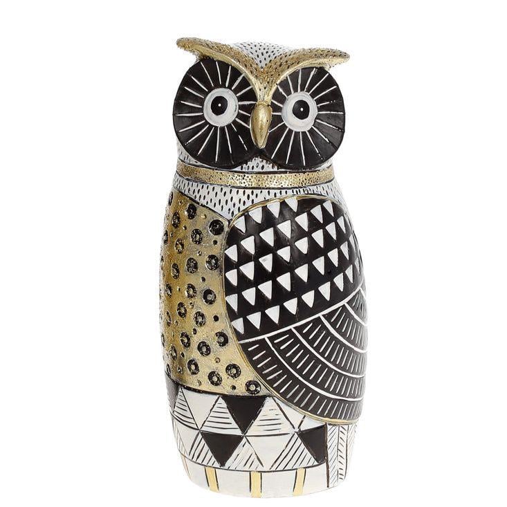 Декоративная статуэтка Bonadi Сова 2 23 см Черно-белый/Золотой (218-945)