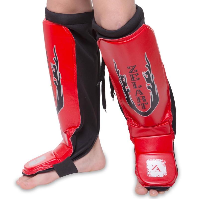 Защита голени и стопы Zelart кожа XL Красный (ZB-7024)