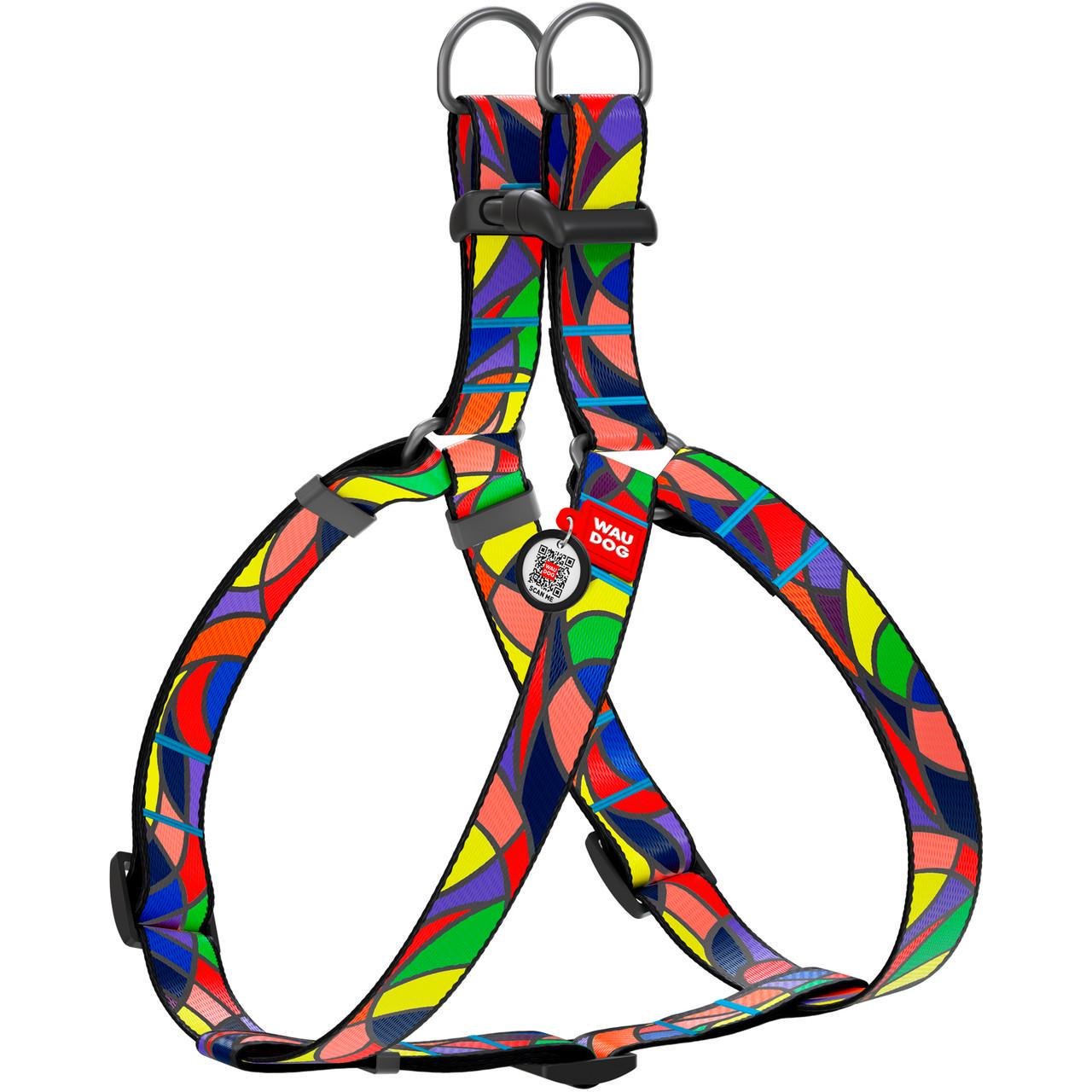 Шлей для собак нейлоновый Waudog Nylon с QR паспортом Витраж 50-75 см 20 мм (4606)