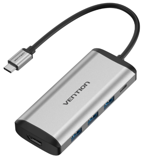 Перехідник-конвертер Vention Type-C-HDMI USB3.0х3/PD USB Type-C 0,15 м (CNBHB)