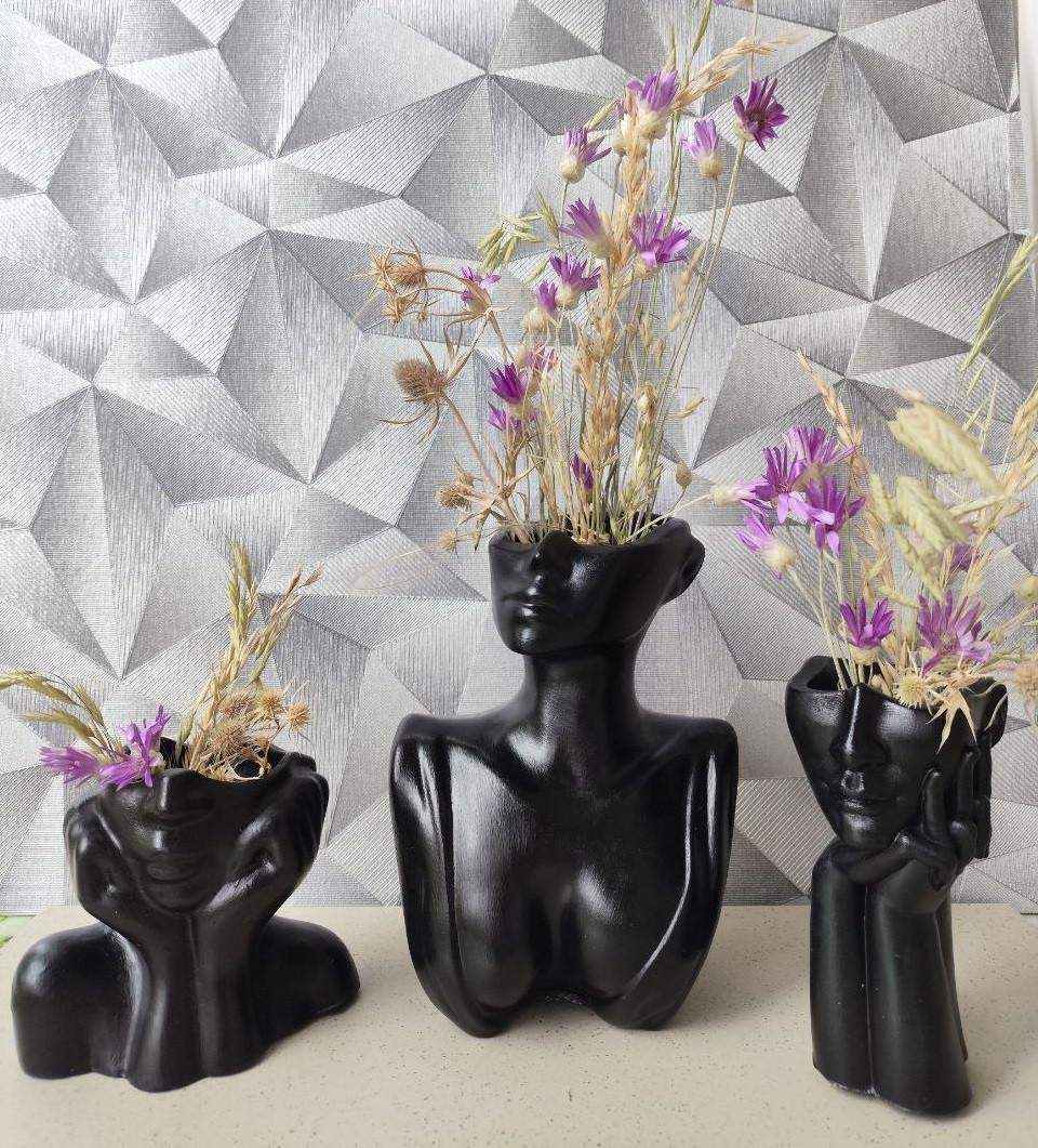 Набор декоративных ваз Женщина бюст/лицо в современном стиле арт-декор ручной работы Черный (2749657750) - фото 4 Набор декоративных ваз Женщина бюст/лицо в современном стиле арт-декор ручной работы Черный (2749657750) - фото 4