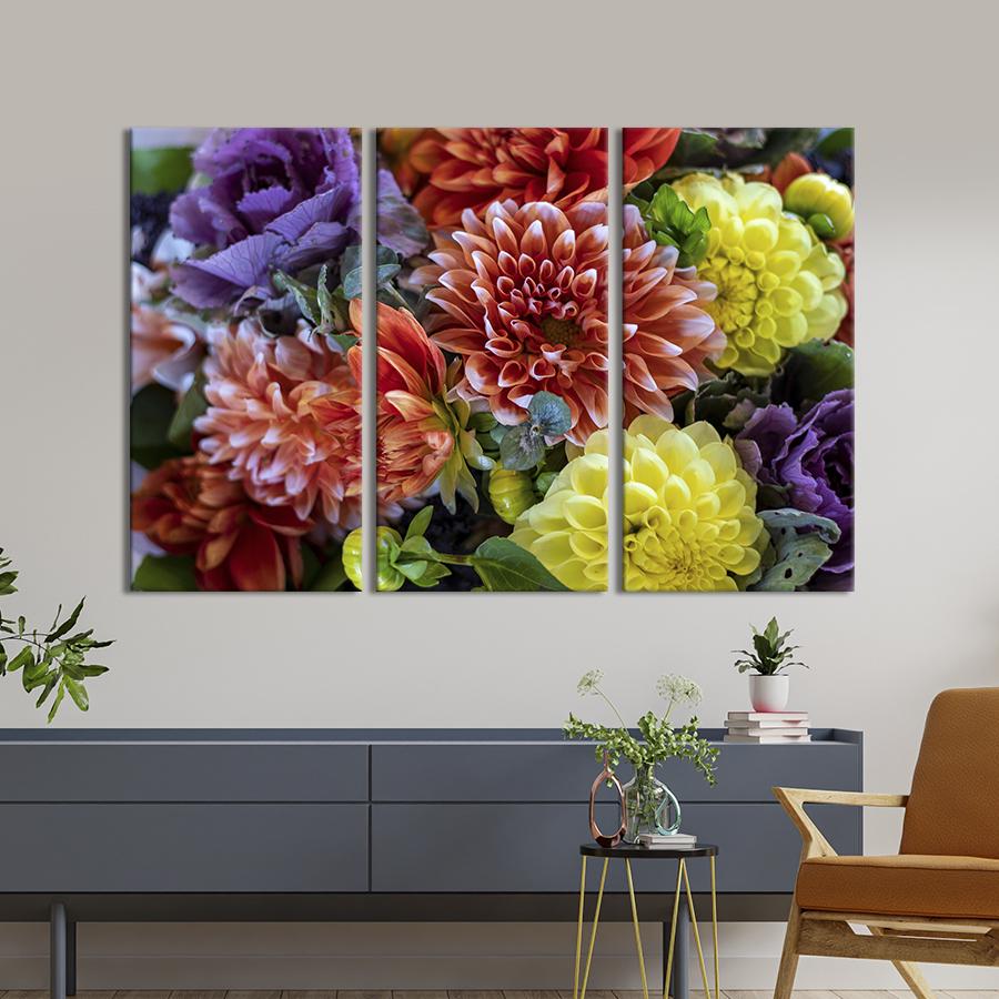 Картина на холсте триптих Яркие осенние цветы 128x81 см (949-31)