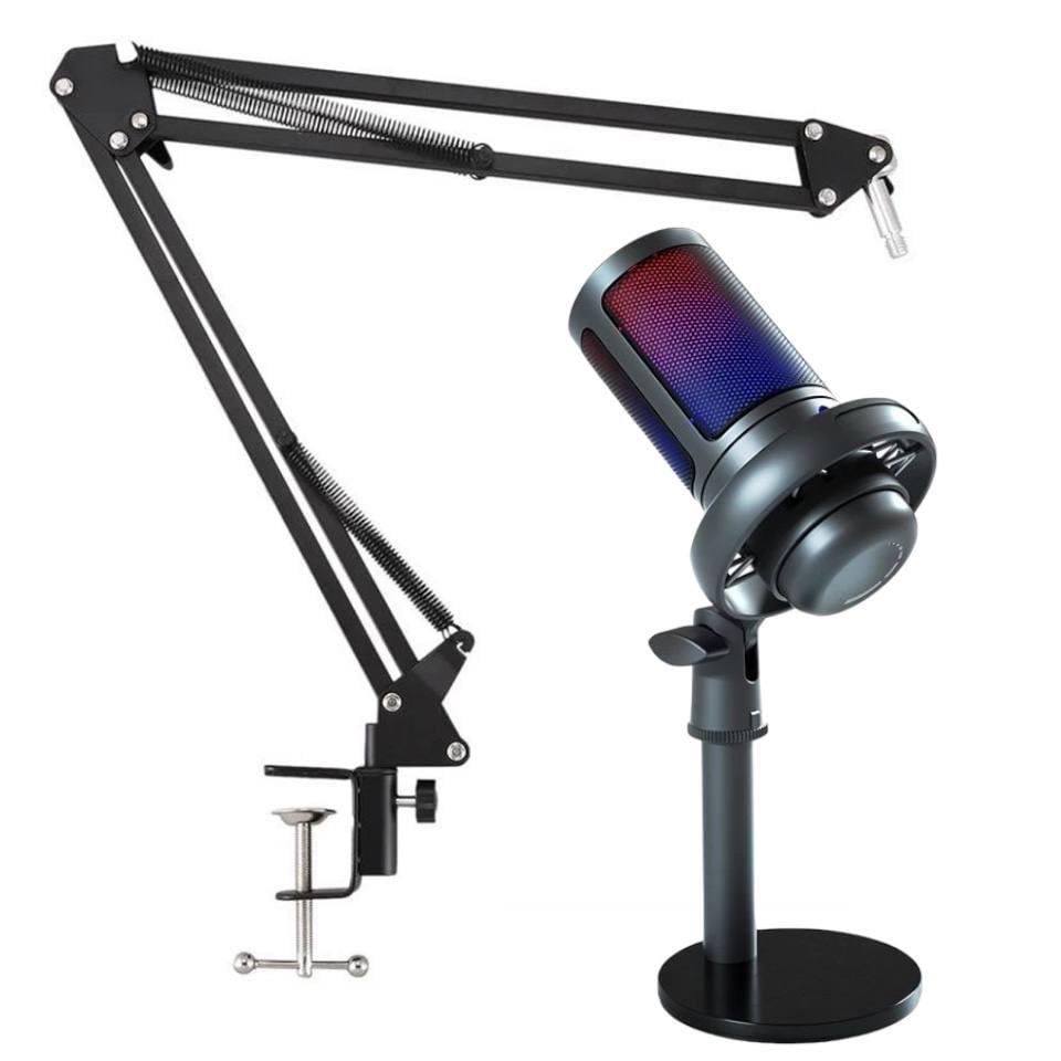 Микрофон конденсаторный для ПК ME6S и стойка USB с RGB подсветкой
