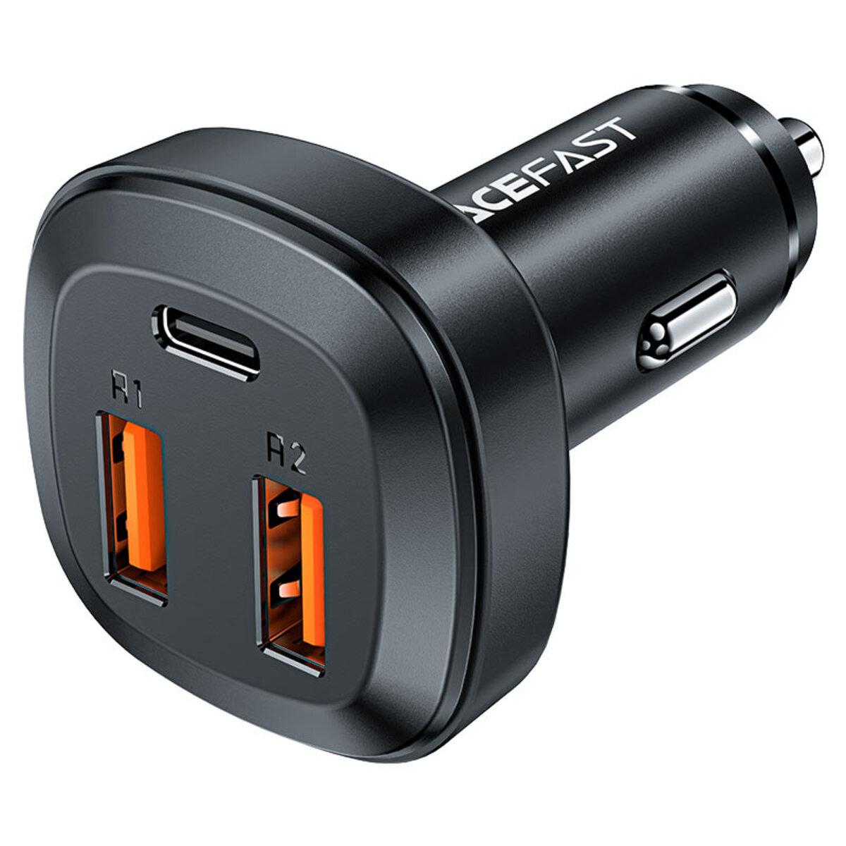 FM-трансмітер Автомобільний Acefast B9 66W 2xUSB 1xType-C metal car charger Black (6974316281726)