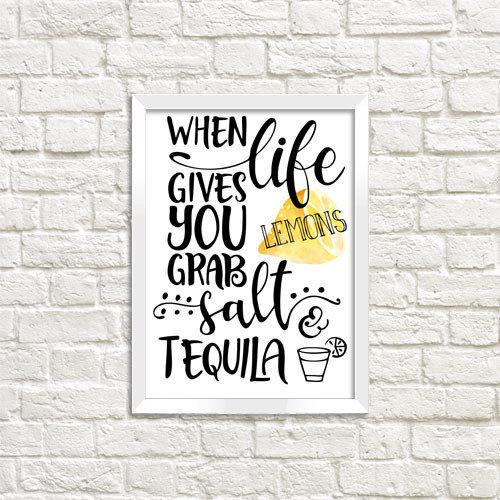Постер в рамці When life gives you grab salt tequila 21х30 см A4 (WMT4_18S002_WH)
