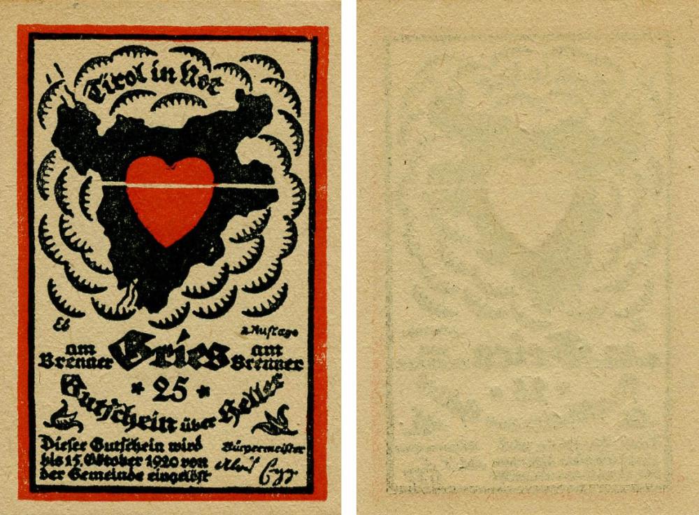 Коллекционная банкнота Германия Нотгельд 25 пфеннигов 1920 F-VF Бриз (Б18900)