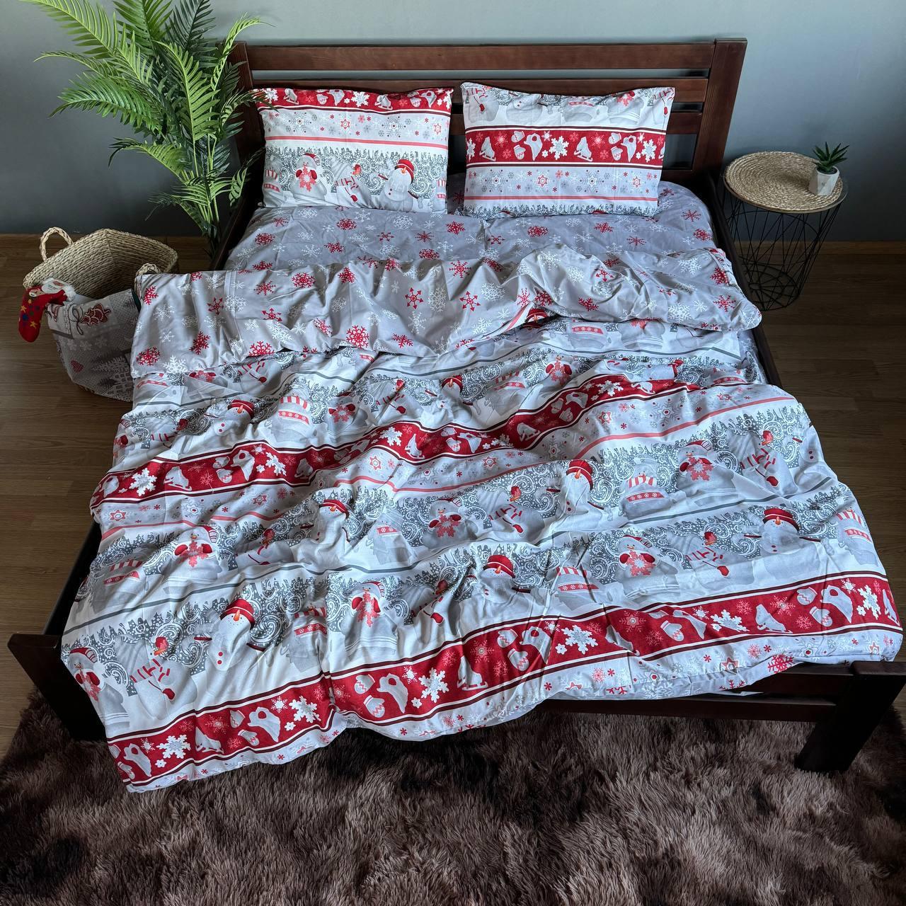 Постельное белье Новогоднее евро 200х215 см наволочки 50х70 см 2 шт. Серый (Д-post-ng-001-03) - фото 5