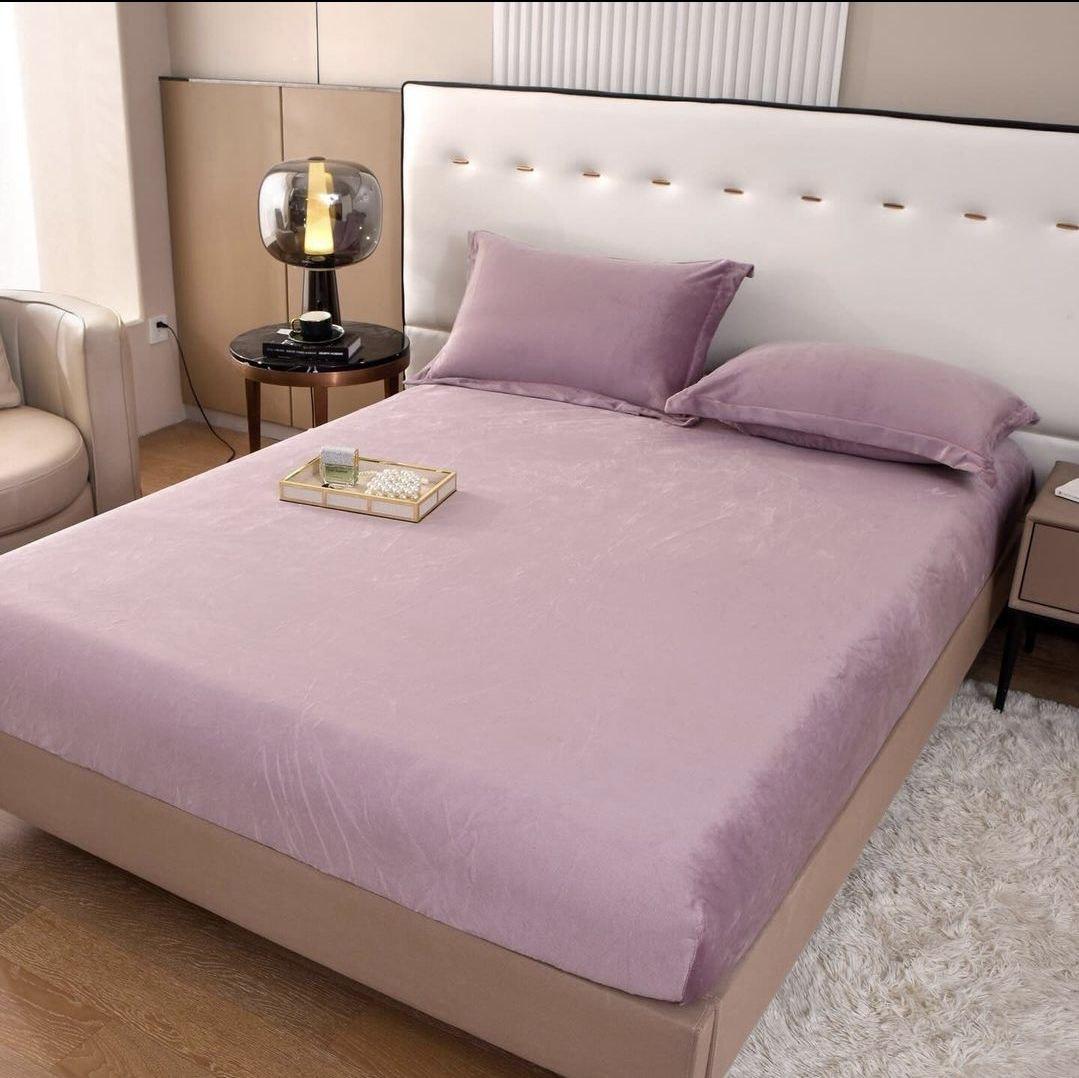 Простынь на резинке Colorful Home флисовая 180х200х25 см и наволочки 2 шт. 48х74 см Пудра роза (688)