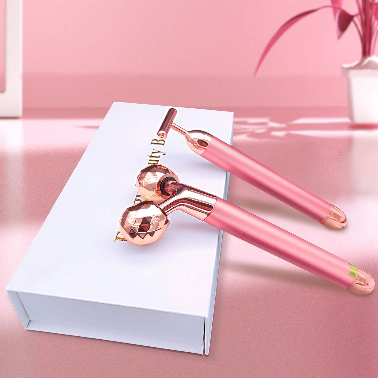 Набор массажеров роликовый 3D и ионный для подтяжки кожи лица Energy Beauty Bar Rose Gold (EBBP1) - фото 3