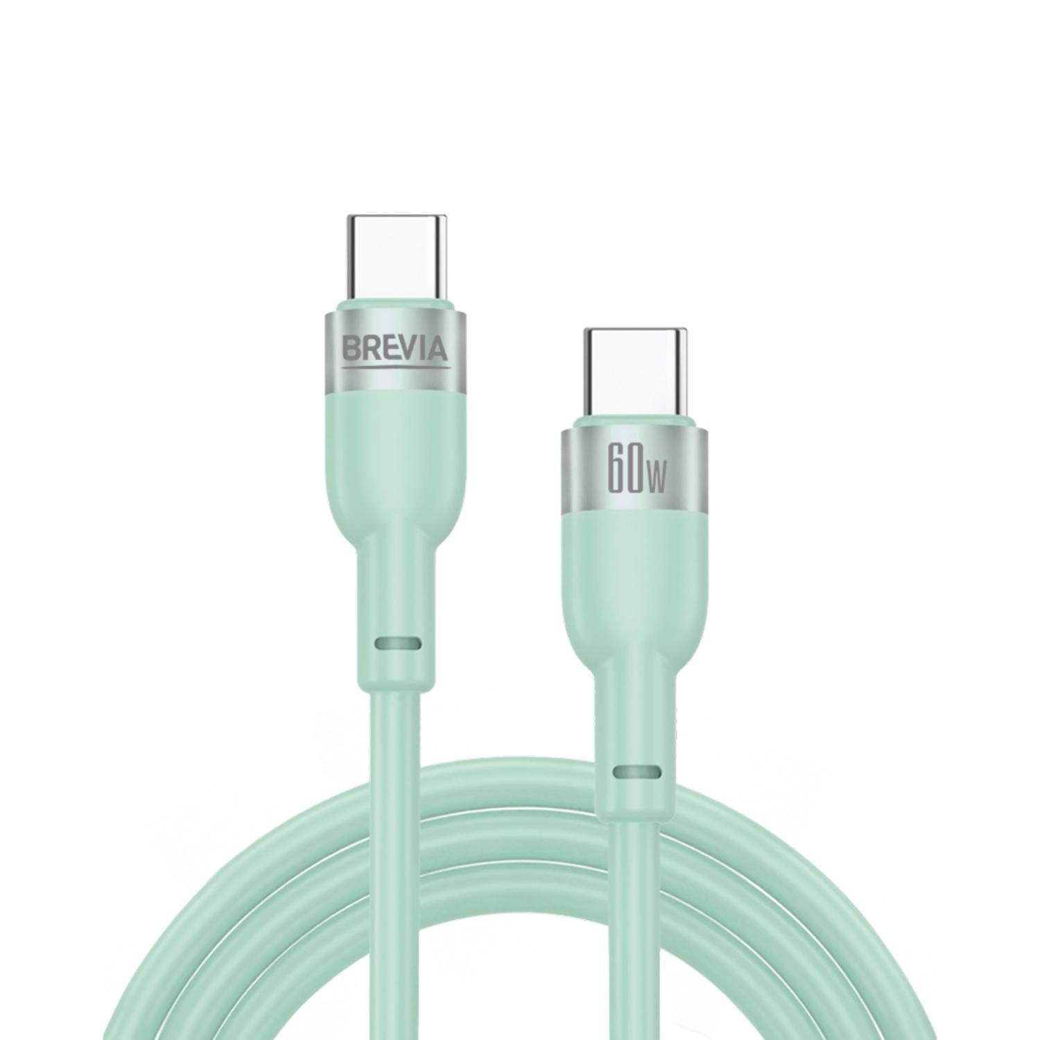 Кабель Brevia Type-C to Type-C 60W ZIP 1,2 м Мятный (52120MCCZ1)