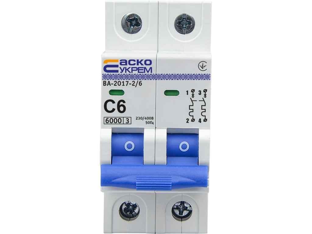 Автоматический выключатель АСКО 6A C 6кА УКРЕМ ВА-2017 2р (1031765)