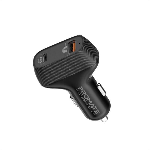 Автомобильное зарядное устройство Promate DriveGear-33W PD USB-C + QC 3.0 USB-A Black