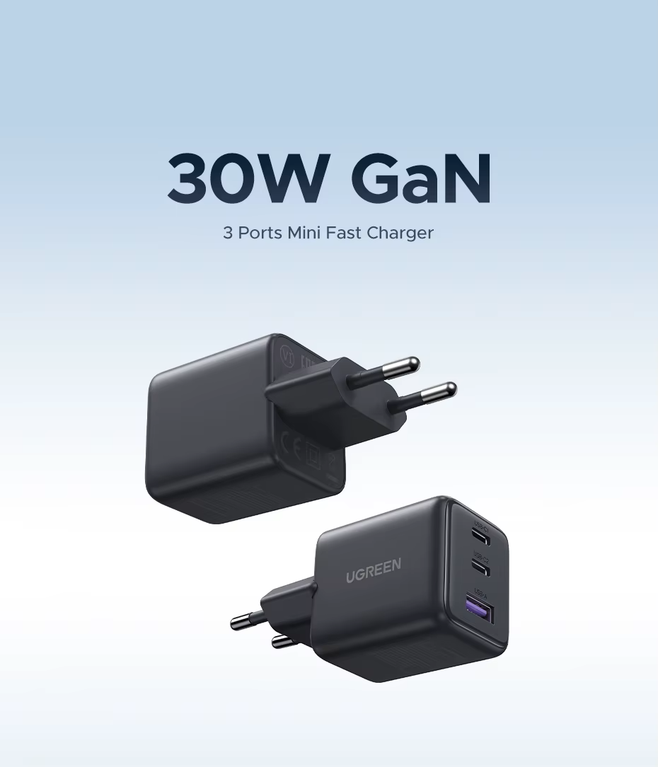 Зарядное устройство для UGREEN X515 30W 3-Ports GaN Fast Charger (2000175) - фото 2 Зарядное устройство для UGREEN X515 30W 3-Ports GaN Fast Charger (2000175) - фото 2