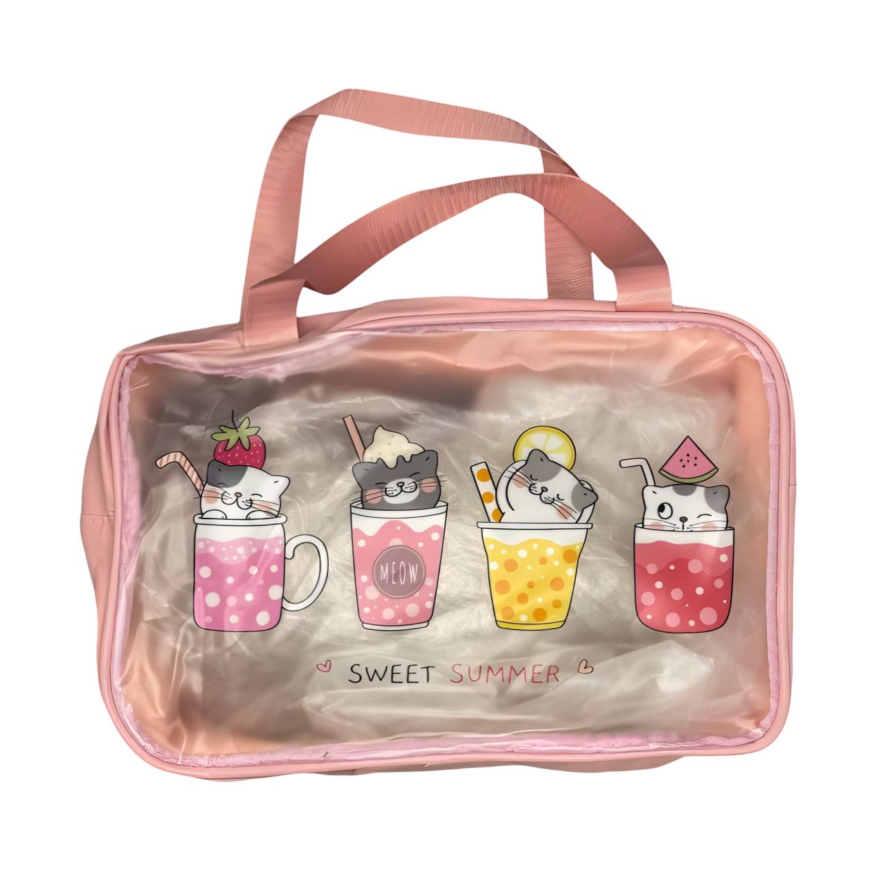 Косметичка для дитини з принтом котики 20х30 см Рожевий (25-580)