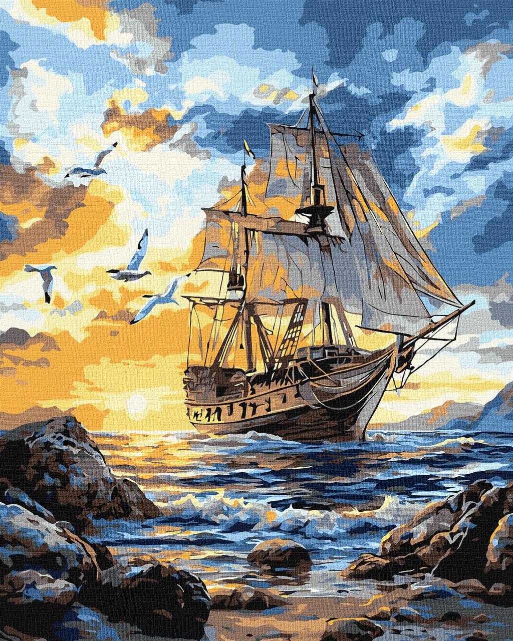 Картина по номерам Ideyka art_selena_ua Птицы над парусами холст на подрамнике 40х50 см (KHO6376/2675016967)