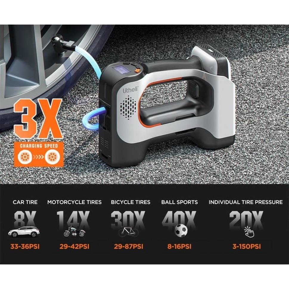 Компрессор автомобильный аккумуляторный Litheli 10,3 бар 25 л/мин 22000 об/мин LCD дисплей 20000 mAh White (U20IF00-0U110) - фото 6 Компрессор автомобильный аккумуляторный Litheli 10,3 бар 25 л/мин 22000 об/мин LCD дисплей 20000 mAh White (U20IF00-0U110) - фото 6