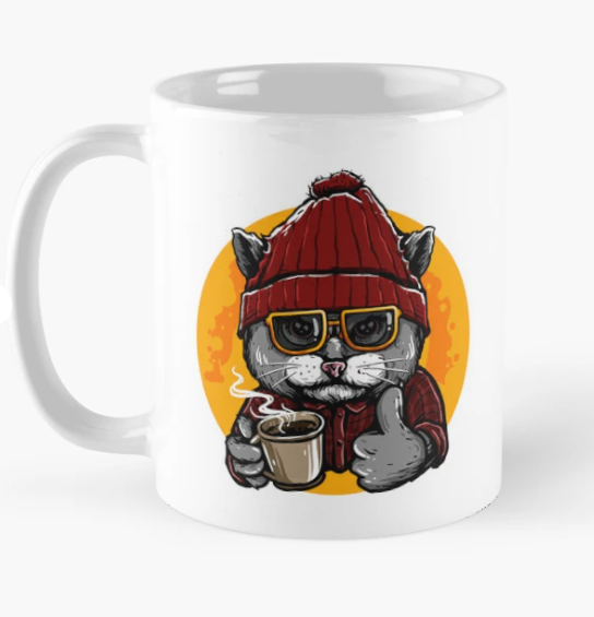 Чашка керамическая с принтом Кот и кофе 330 мл Белый (ПН227Ч)