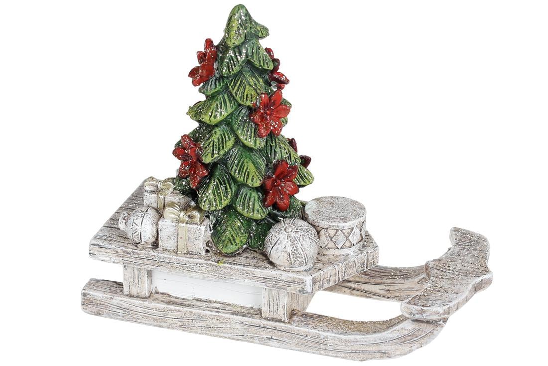 Декоративная статуэтка Bonadi Сани с елочкой 12,5 см Бежево-зелено-красный (707-818)