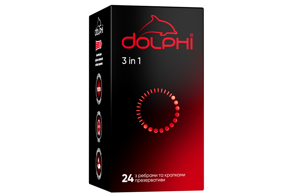 Презервативи DOLPHI Три в одному з ребрами та крапками 24 шт (COM10345)