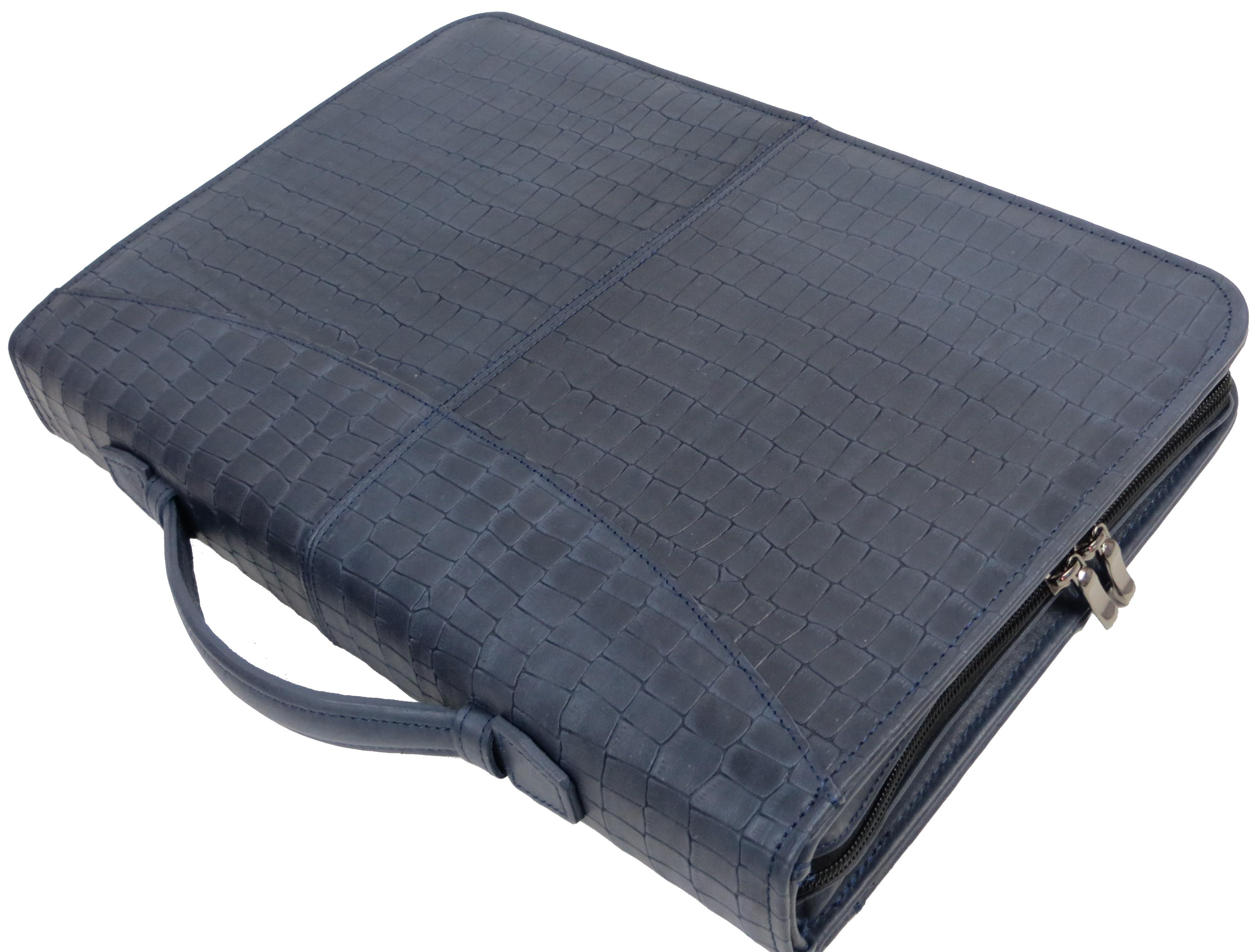 Папка деловая кожаная Portfolio под крокодила Синий (Port1015 croco navy)