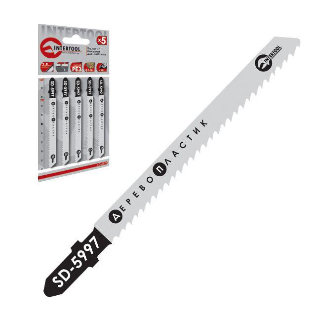 Набір полотен для лобзика Intertool для роботи по деревині/ламінату/пластику 75 мм/2,5 мм 5 шт. (122009)