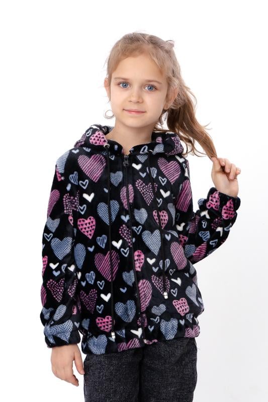 Толстовка махрова для дівчинки прямого крою на блискавці Носи Своє 92 см Чорний (6071-035-5)