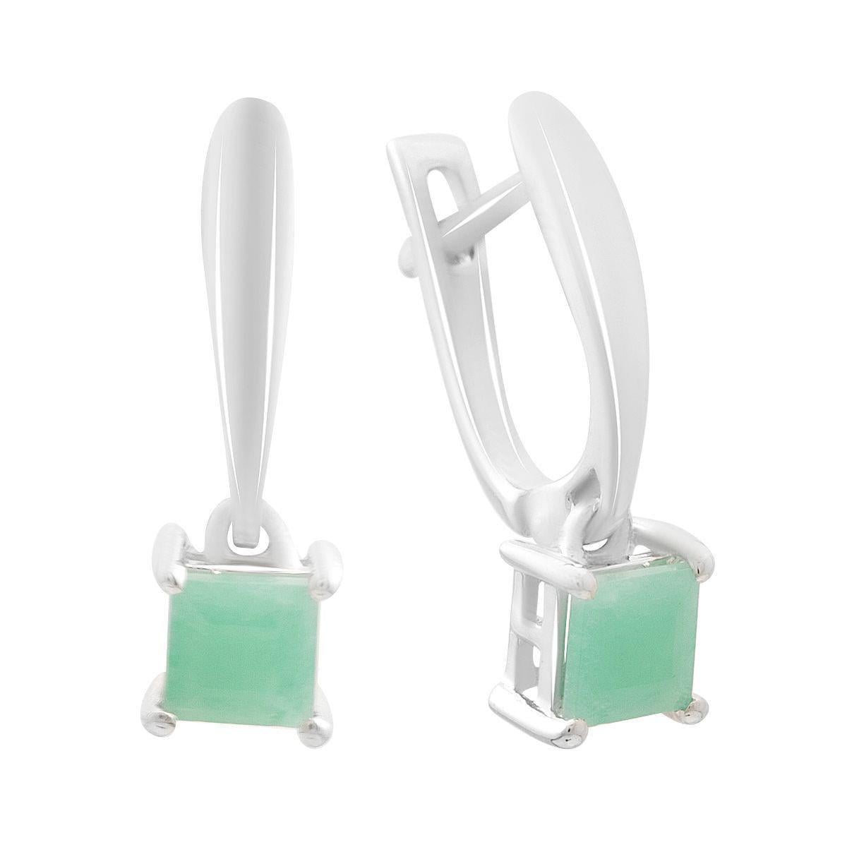 Серьги серебряные LoveR с натуральным изумрудом зеленого цвета квадратной формы