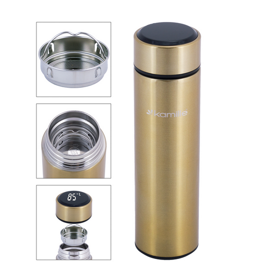 Термос Kamille із нержавіючої сталі з датчиком температури 400 мл Золотистий (14897047) - фото 4
