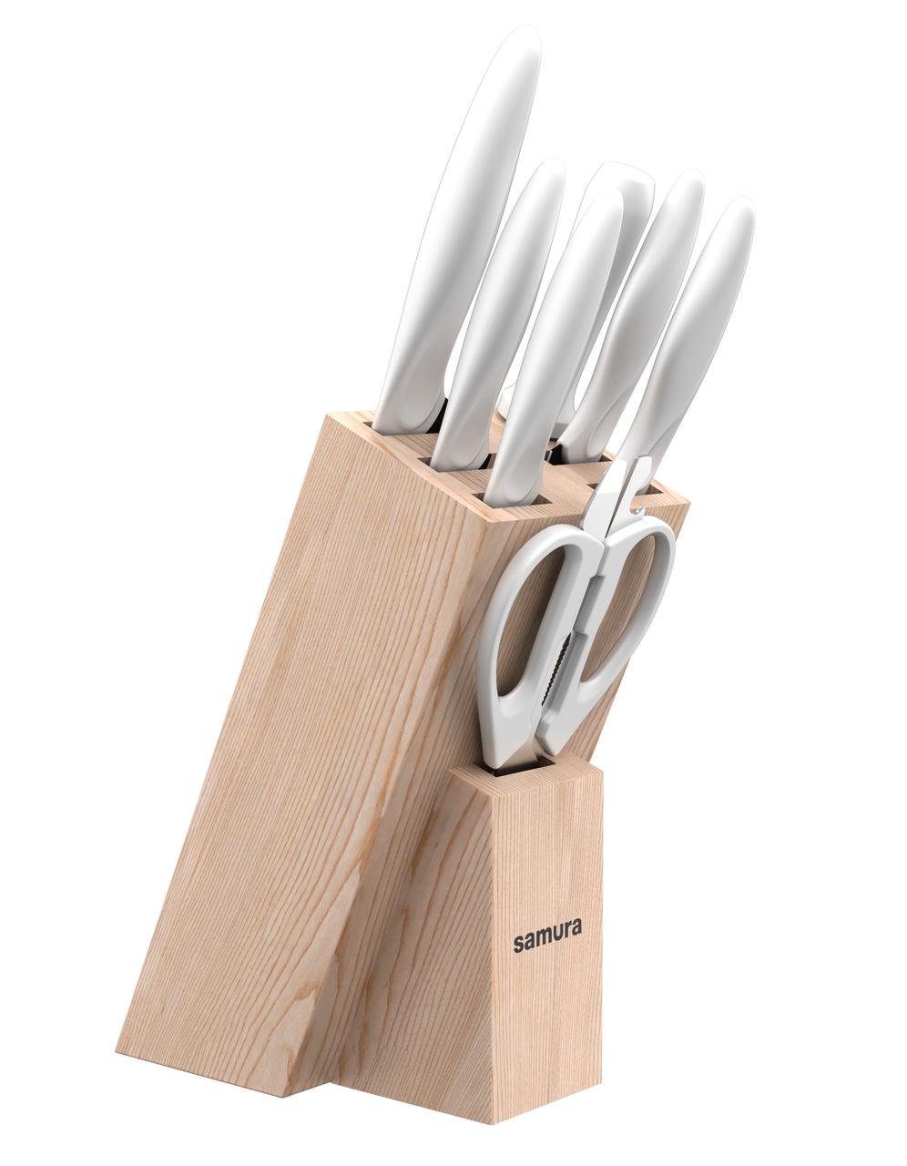 Набір ножів Samura Mojo ніж для овочів/універсальний/філейний/для хліба/шеф-ніж/мусат/ножиці/підставка нержавіюча сталь 8 предметів