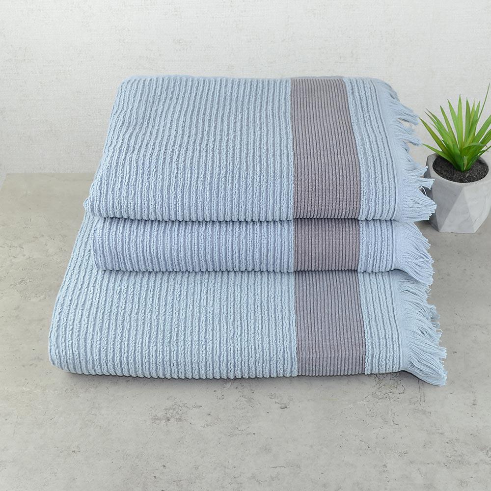 Набор махровых полотенец с бахромой GM Textile 50x90/50x90/70x140 см 3 шт. Голубой
