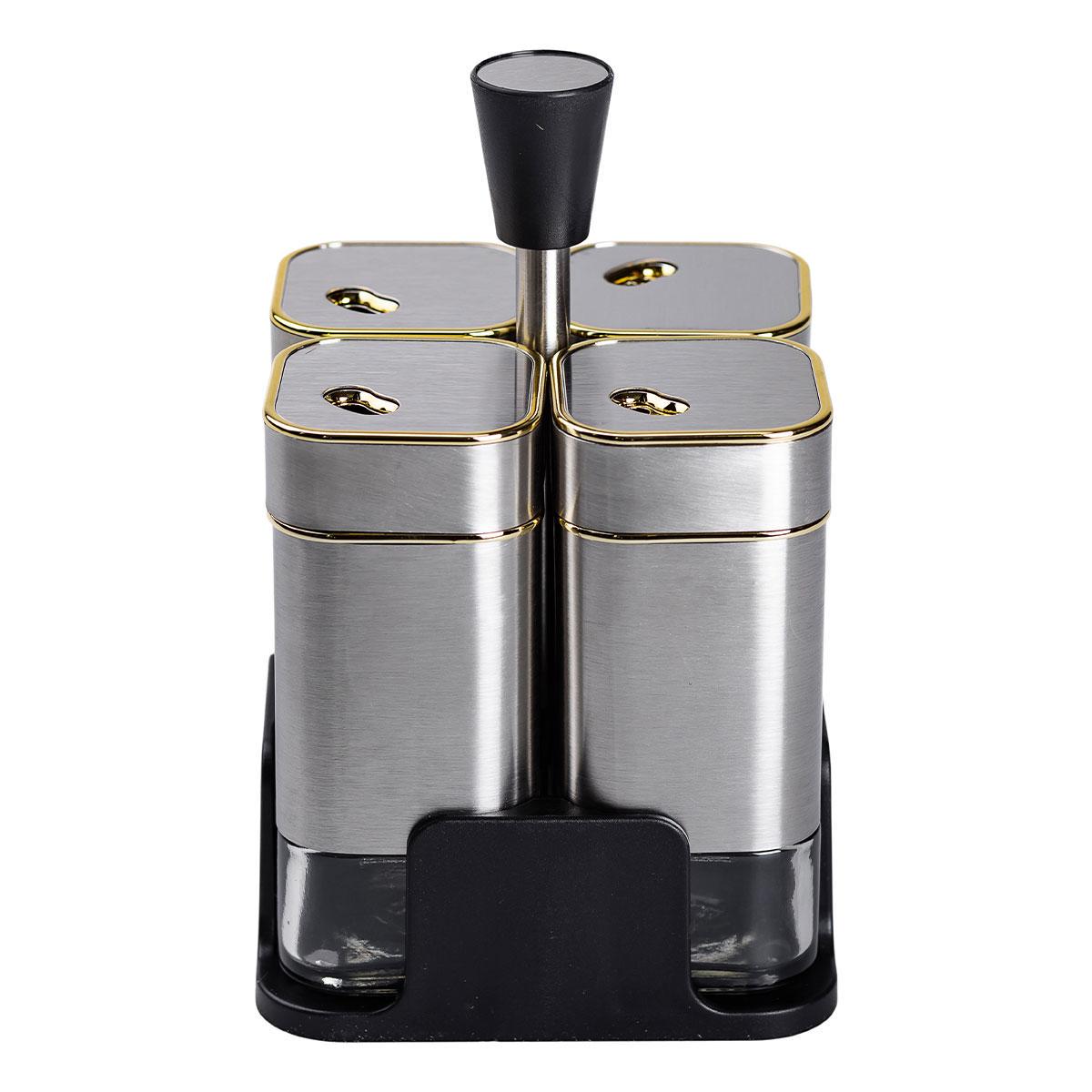 Набір ємностей для спецій 4 шт. на підставці 120 мл Хром (HP-1318) - фото 2 Набір ємностей для спецій 4 шт. на підставці 120 мл Хром (HP-1318) - фото 2