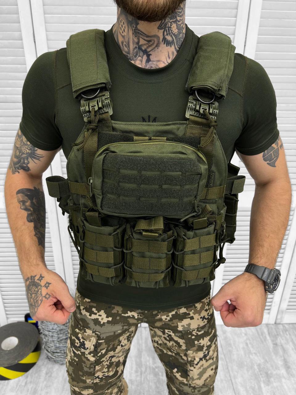 Плитоноска Asdag с быстрым сбросом варан + 7 подсумков Олива (16512)