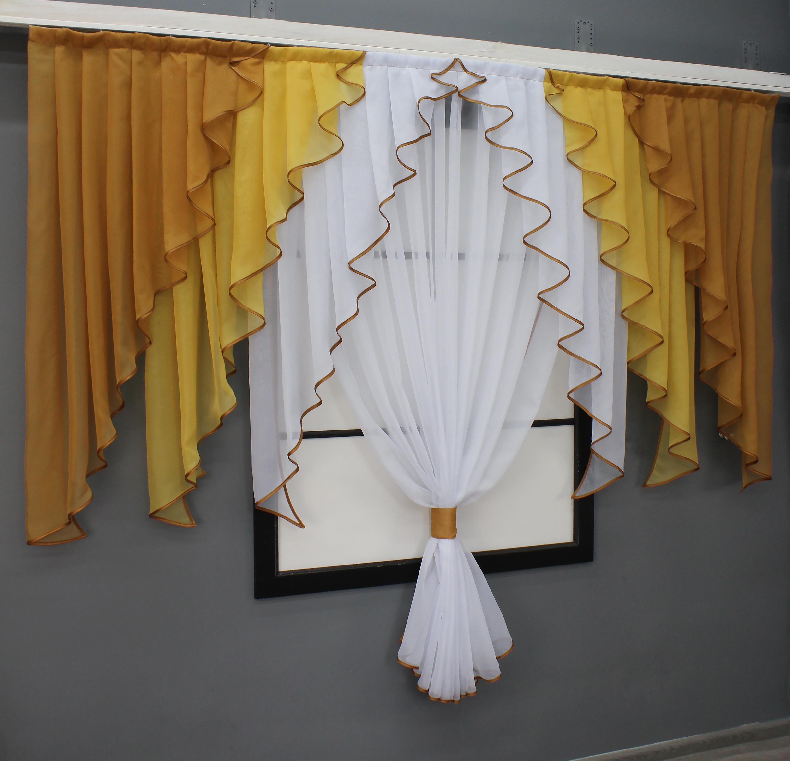 Штора кухонная VR-Textil №104к ламбрекен и тюль 200х170 см Коричневый/Янтарный/Белый (52-1000)