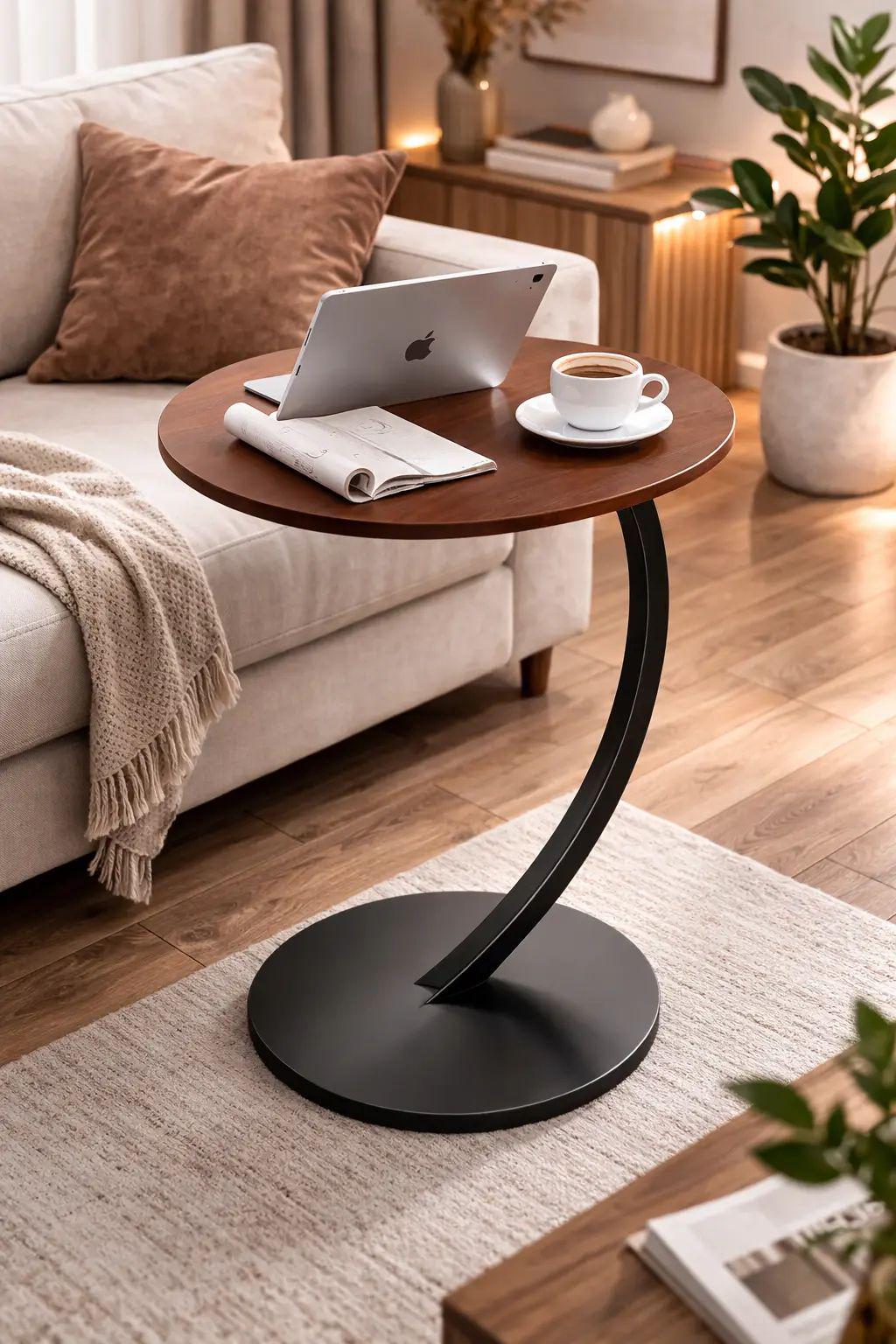 Столик кофейный прикроватный DASH-64224 из углеродистой стали 40х40х60,5 см Темное дерево (opt-106121)