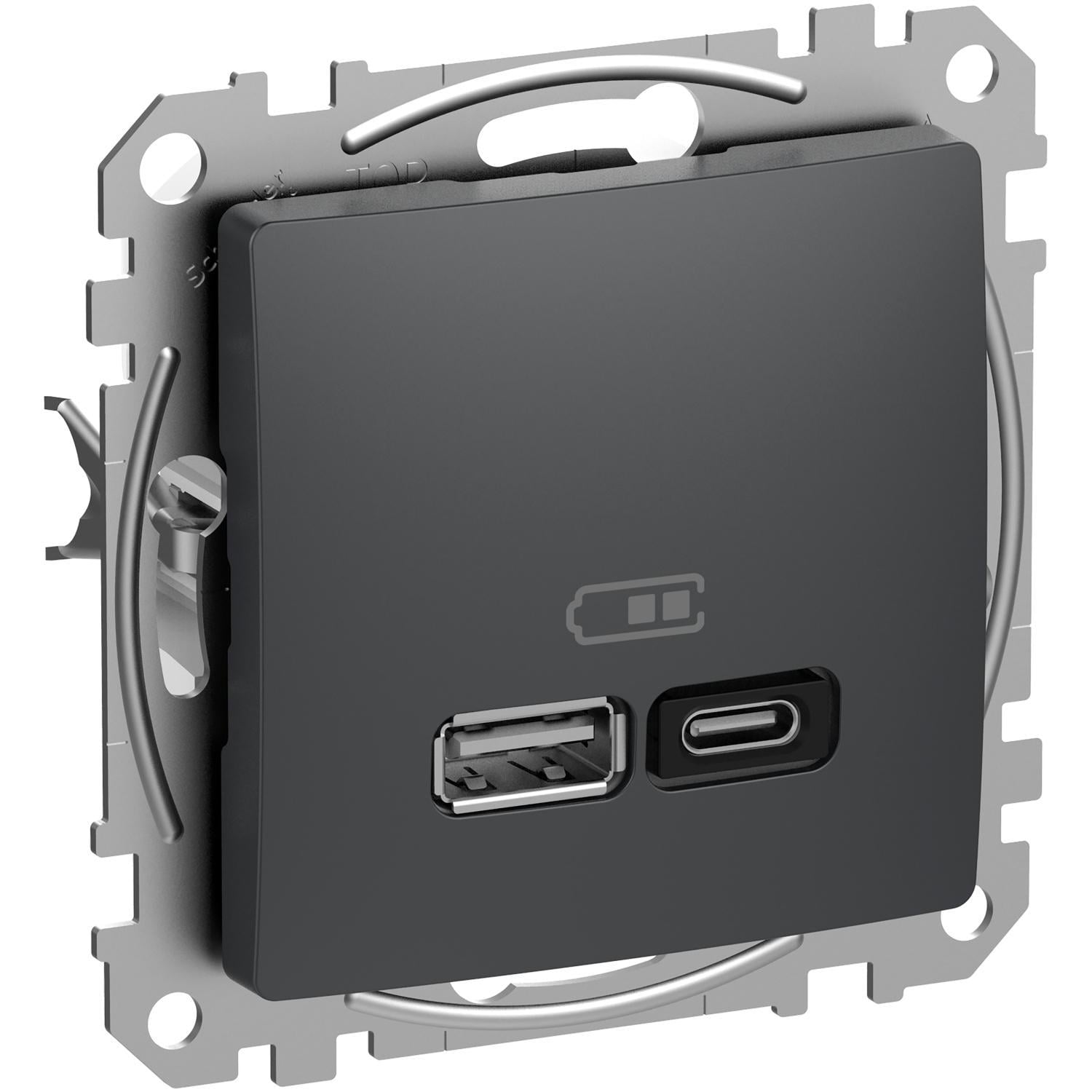 Розетка Schneider Electric Sedna Design USB двойная А+А 2,1А 230В Антрацит (SDD114404) Розетка Schneider Electric Sedna Design USB двойная А+А 2,1А 230В Антрацит (SDD114404)