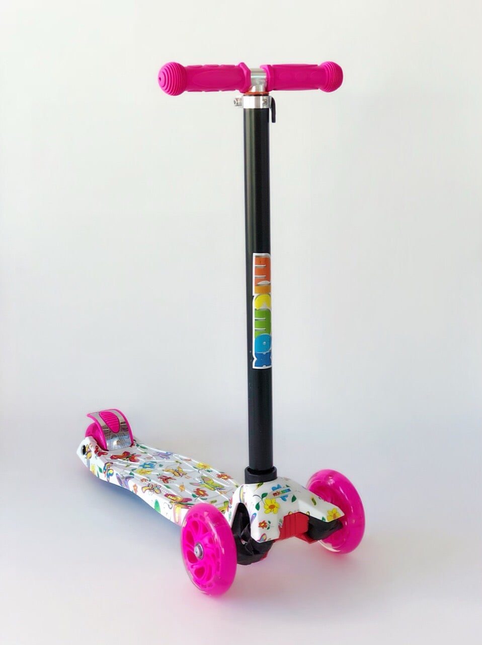 Самокат детский MicMax Scooter Pro 030 с подсветкой колес Белый с бабочками (030-whitebaterfly)