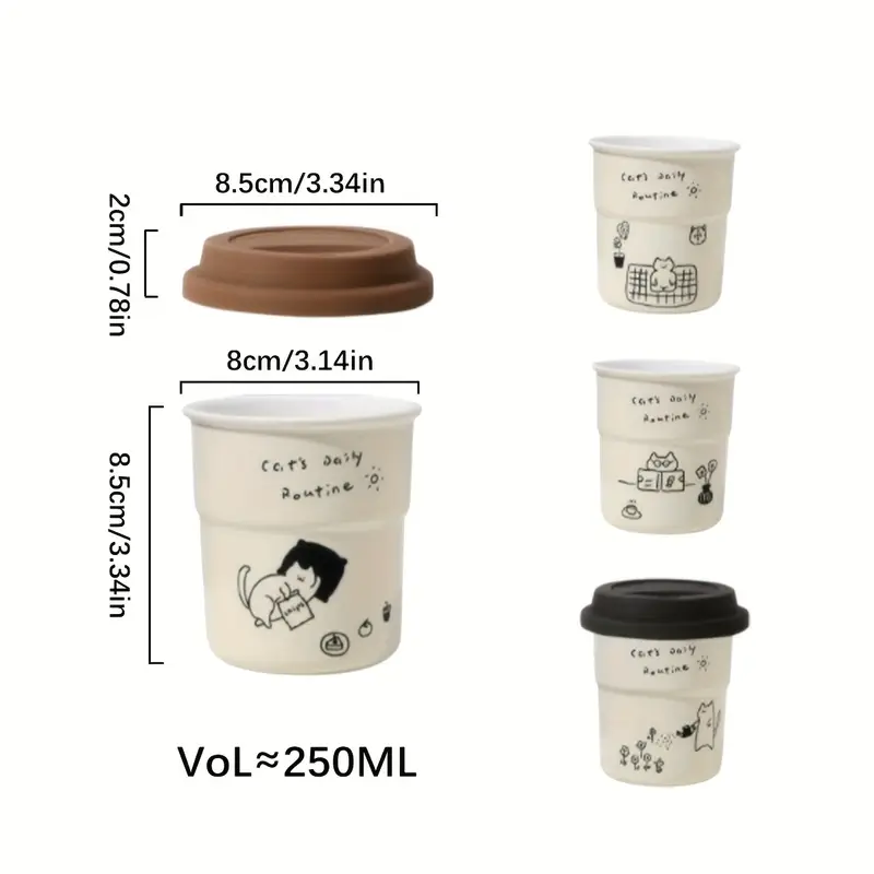 Кружка керамическая с силиконовой крышкой 250 мл (0608brown) - фото 2 Кружка керамическая с силиконовой крышкой 250 мл (0608brown) - фото 2