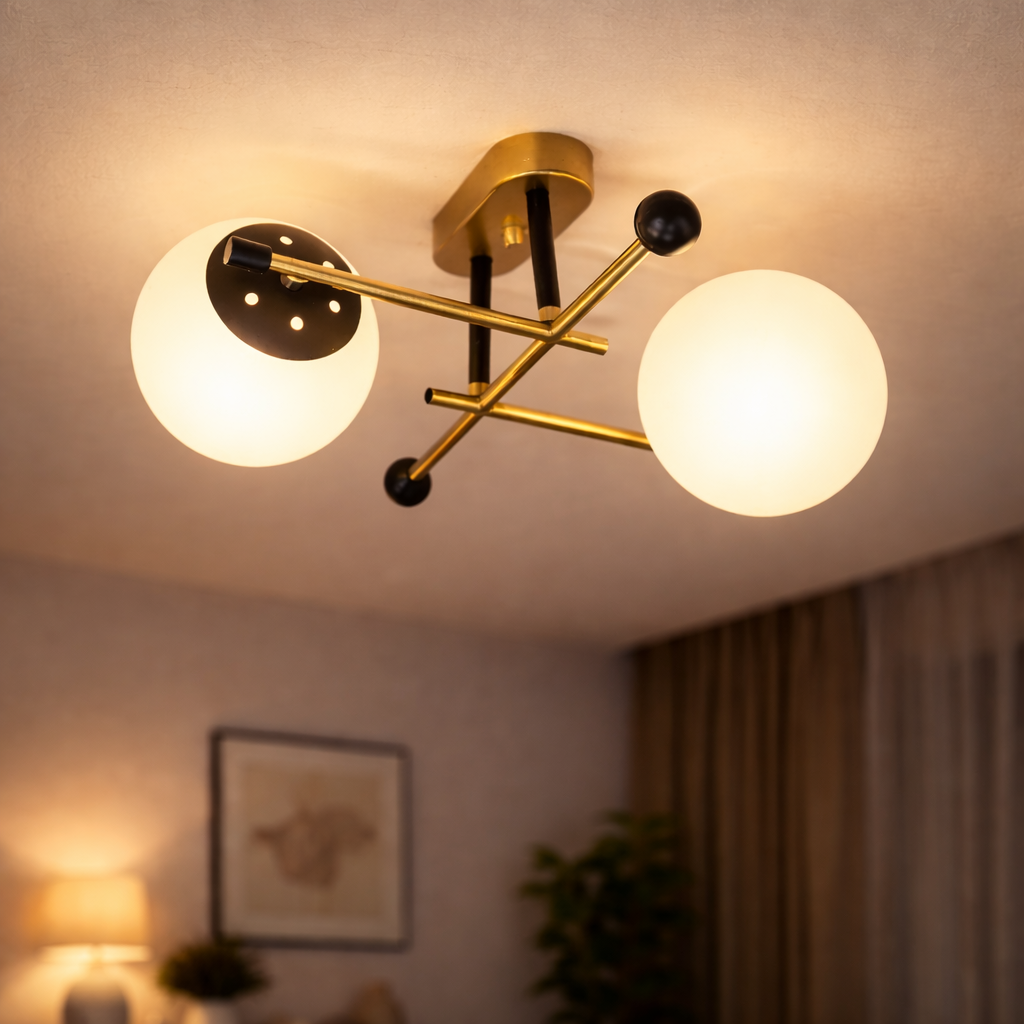 Люстра Valeso з двома сферичними плафонами під лампу Е27 Бронзовий/Чорний (Ю 91192/2 AB+BK)