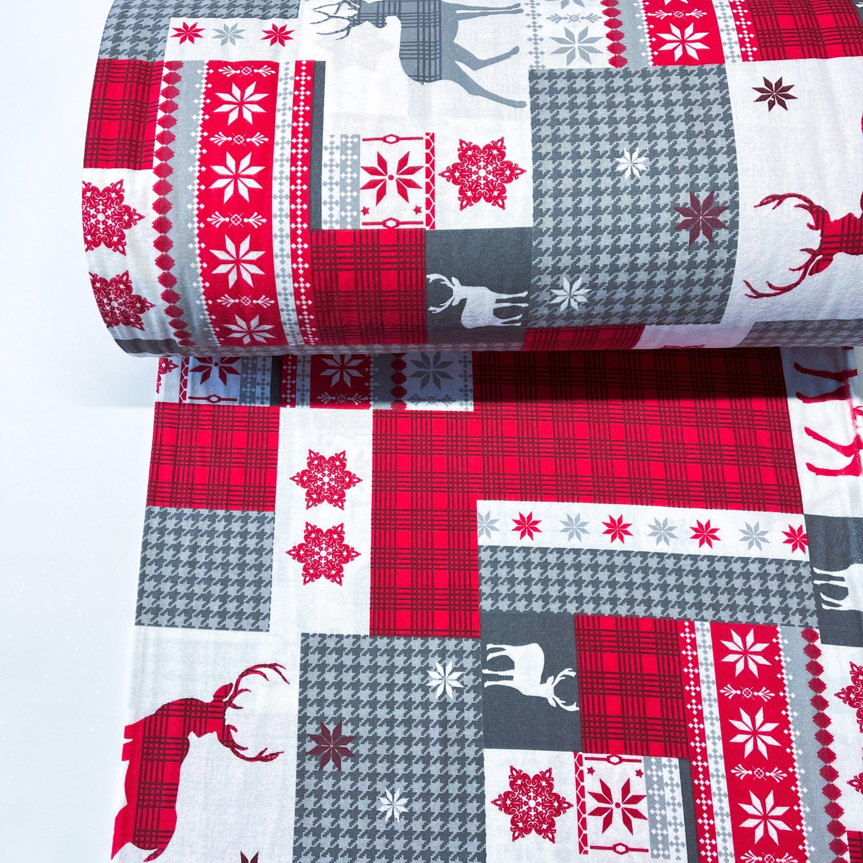 Ткань для постельного белья фланель новогодние квадраты 240 см (7/29342/V1 02628)