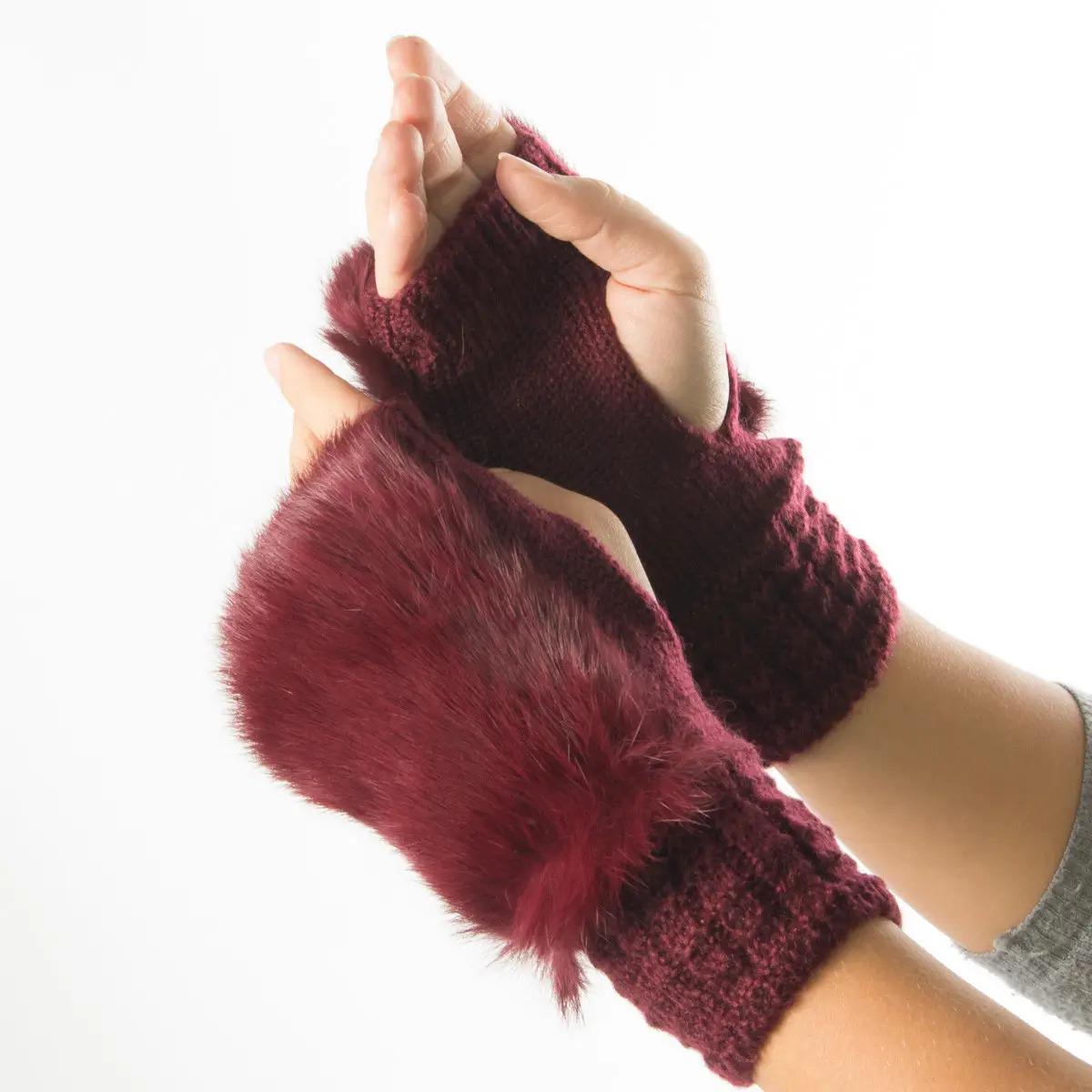 Митенки женские текстильные вязаные с натуральным мехом S (№19-21-4)