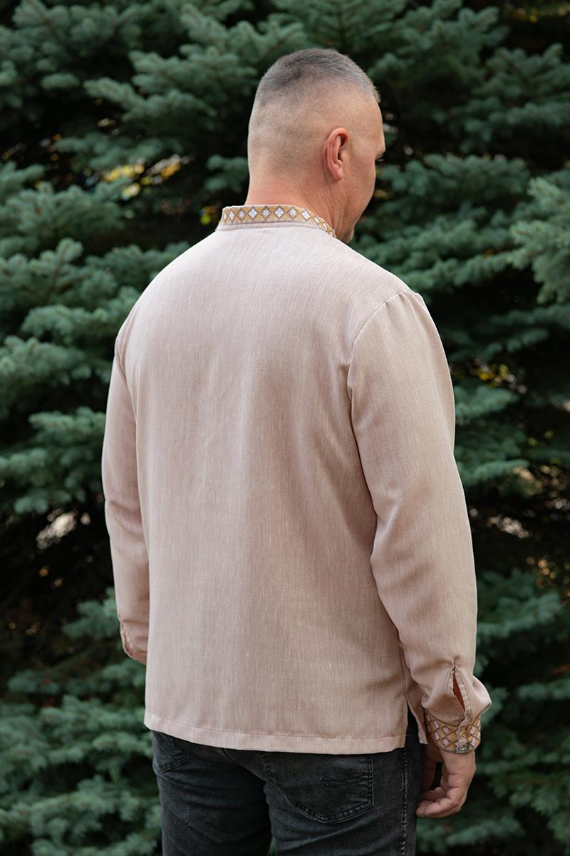 Вышиванка мужская из льна с геометрическим орнаментом 5XL Бежевый (2424029758) - фото 5 Вышиванка мужская из льна с геометрическим орнаментом 5XL Бежевый (2424029758) - фото 5