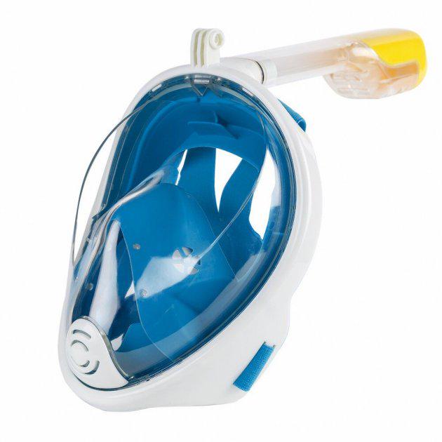 Маска для плавання повнолицева панорамна FREE BREATH S/M з трубкою і клапаном Синій