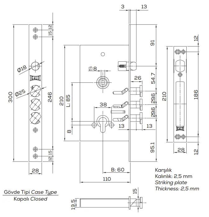 Замок 282RD врезной цилиндрический.В 60 мм Хром (1-30173) - фото 3 Замок 282RD врезной цилиндрический.В 60 мм Хром (1-30173) - фото 3