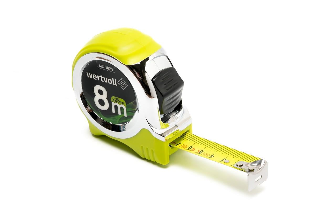Рулетка WERTVOLL фиксатор полотна кнопка STOP покрытие TPR нейлоновое покрытие противоскользящий крючок 8 м х25 мм (MS-1825) Рулетка WERTVOLL фиксатор полотна кнопка STOP покрытие TPR нейлоновое покрытие противоскользящий крючок 8 м х25 мм (MS-1825)