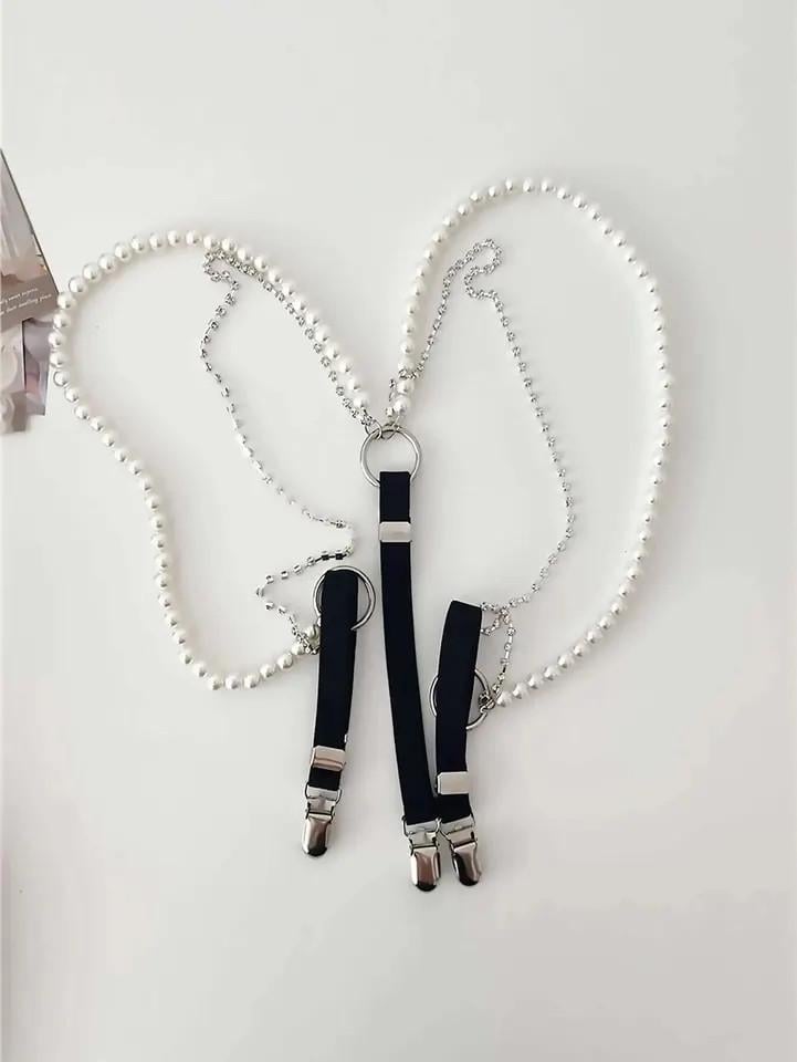 Подтяжки женские с жемчугом и стразами Черный