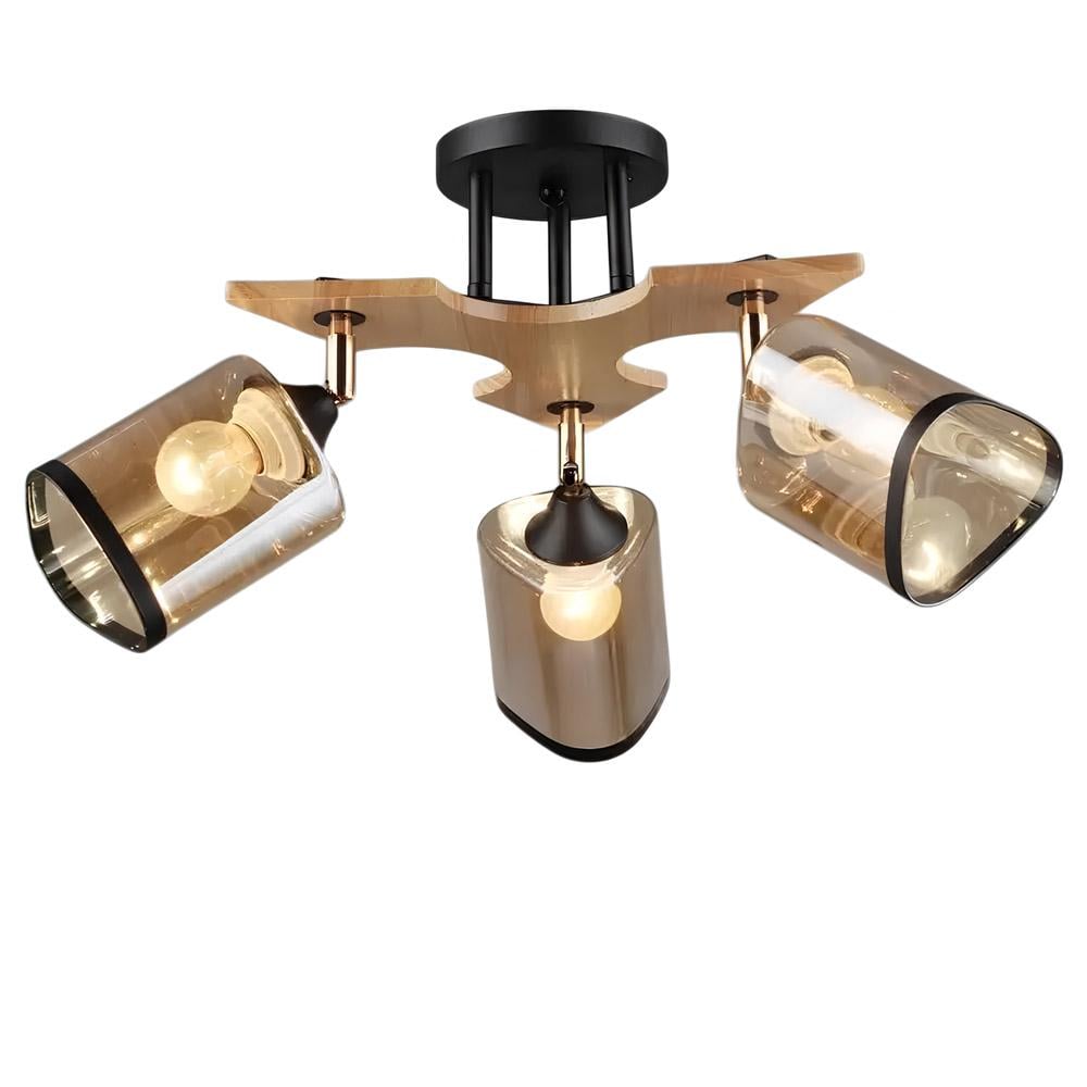 Люстра потолочная Light House SR-20294/3 BK/WOOD D520хH280 E27 плафон янтарный с каймой Черный/Дерево
