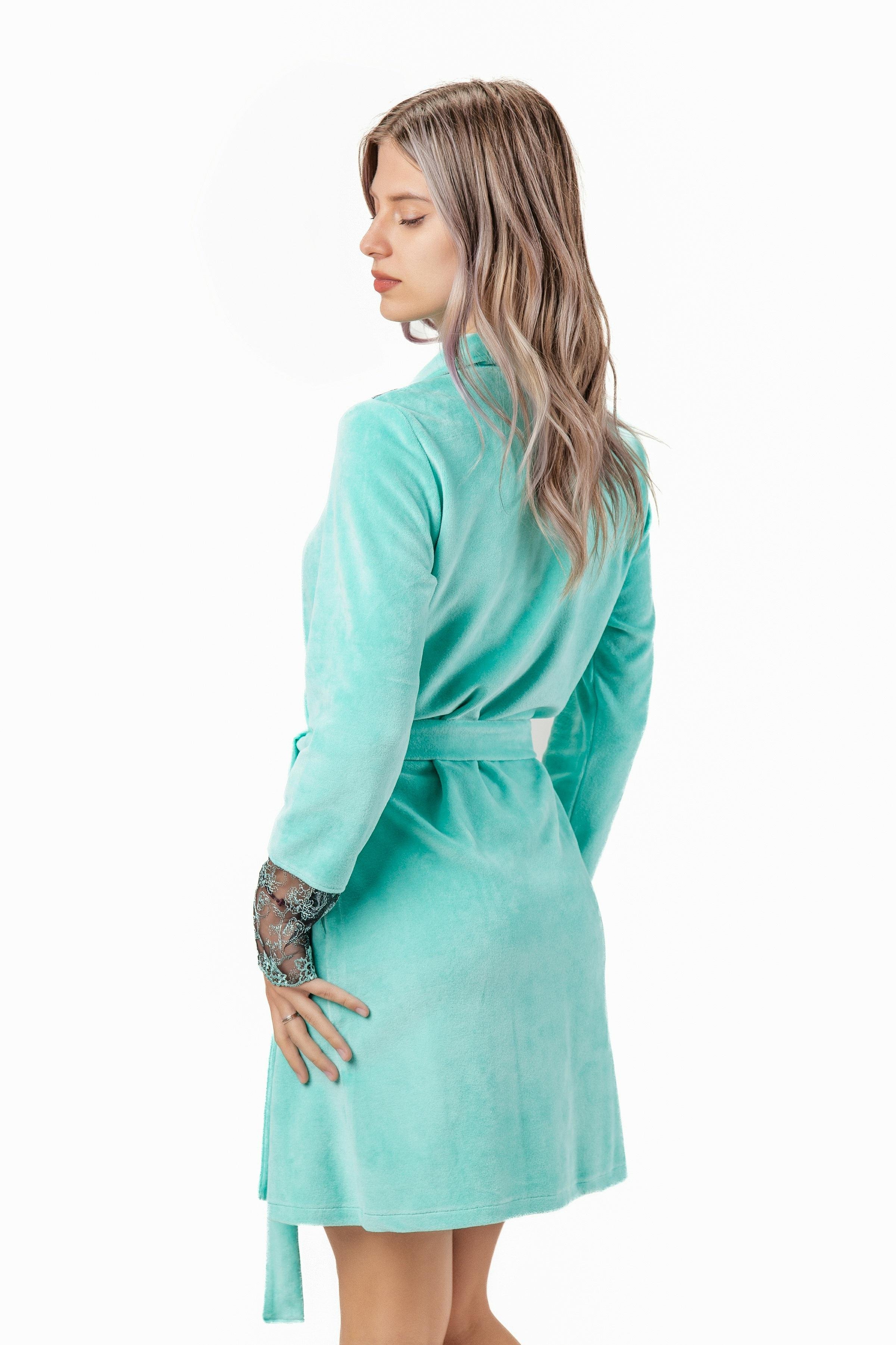 Халат женский Felisiya Lingerie велюровый L Бирюзовый (29976867) - фото 4