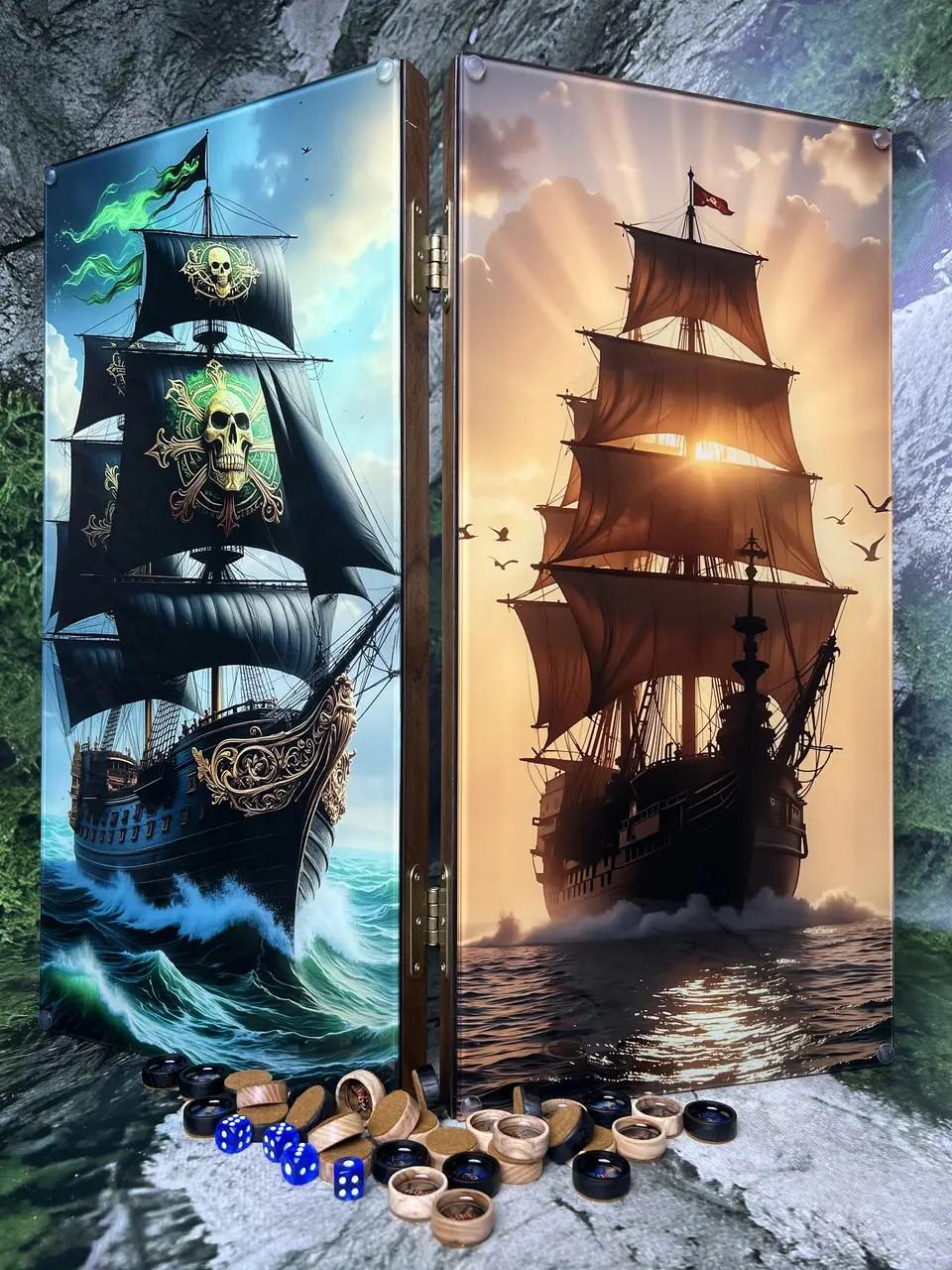 Нарды из дерева и каленого стекла Корабль 50 см (Н-209) Нарды из дерева и каленого стекла Корабль 50 см (Н-209)