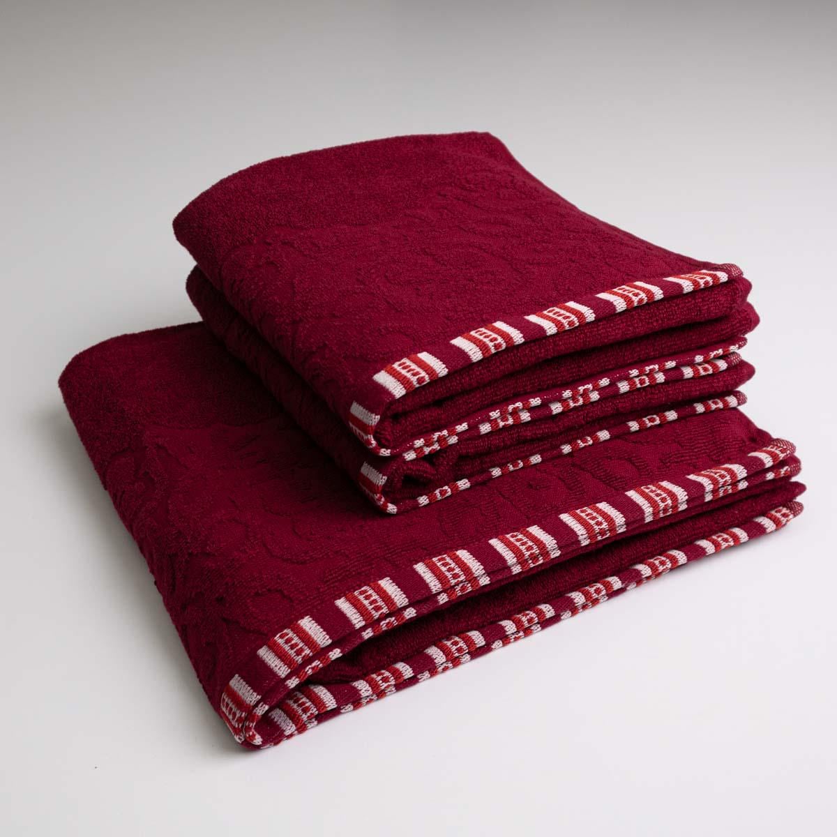 Набор махровых полотенец GM Textile с орнаментом 400 г/м2 3 шт. Бордовый (rmo400-k2-burg)