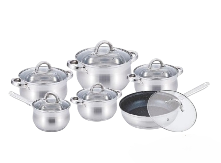 Набор кухонной посуды Benson BN-212 из нержавеющей стали 5-слойным дном 2,1/2,9/3,9/л 12 пр. серебристый (BN-212)